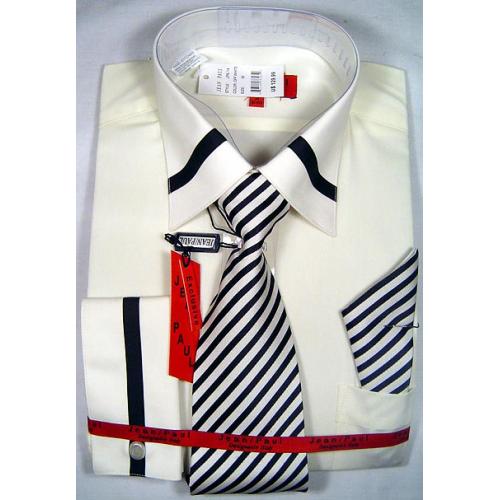 Jean Paul Off White/Brown Shirt/Tie/Hanky Set JPS-14